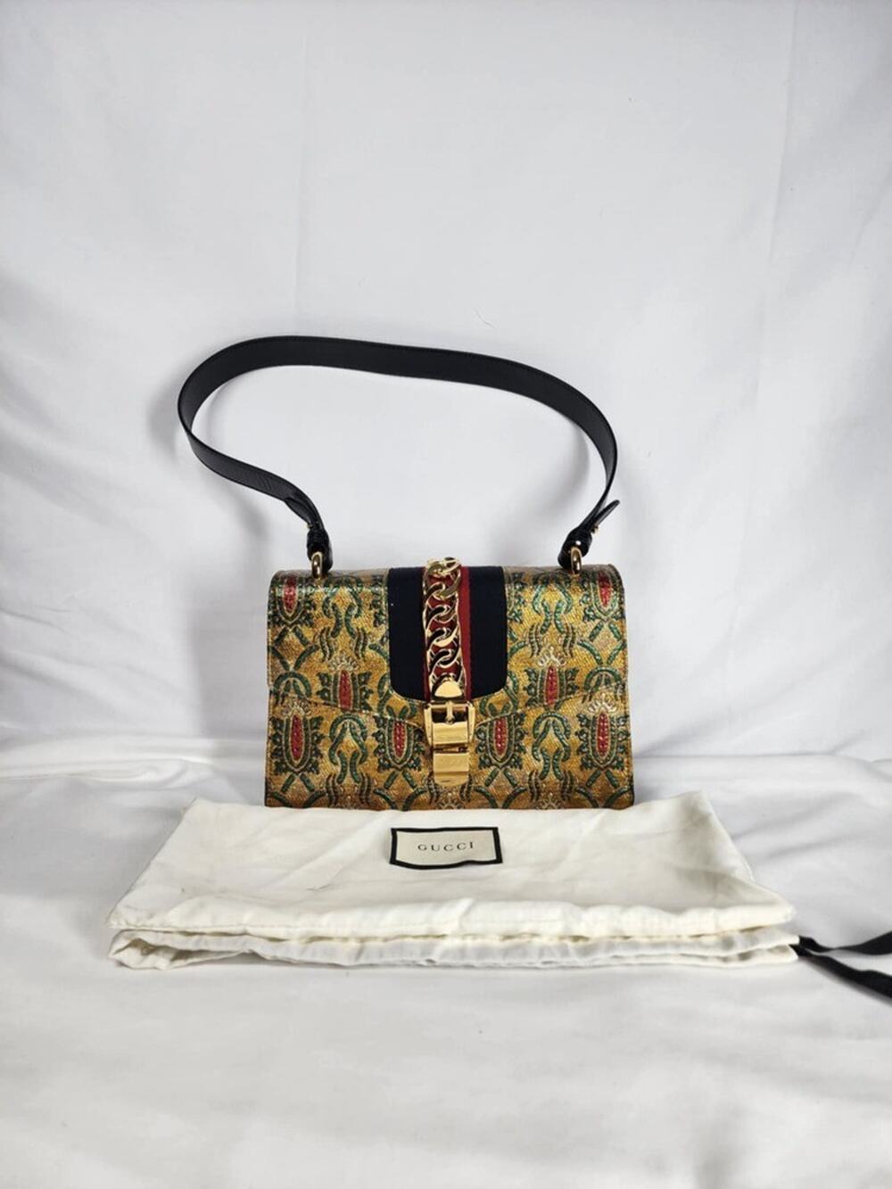 GUCCI Sylvie Metallic Jacquard Shoulder Bag Multicolor 325233